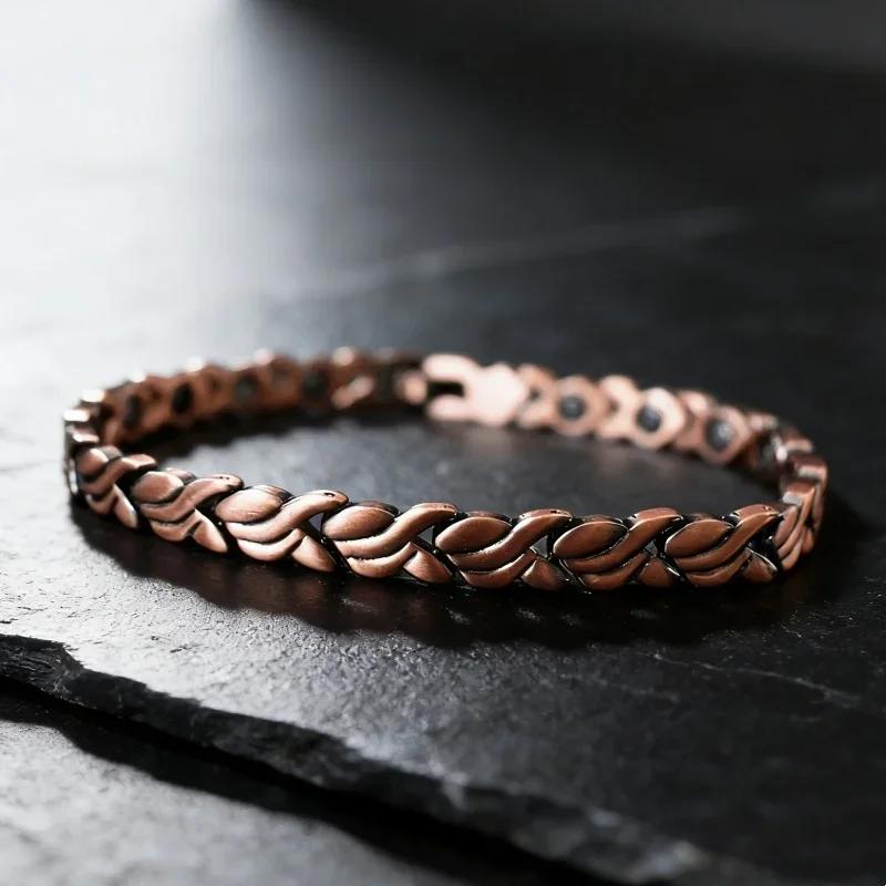 Pure Copper Magnetic Therapy 6.5mm Vintage Chain Bracelet for Women, Health Energy Healing Jewelry Gift