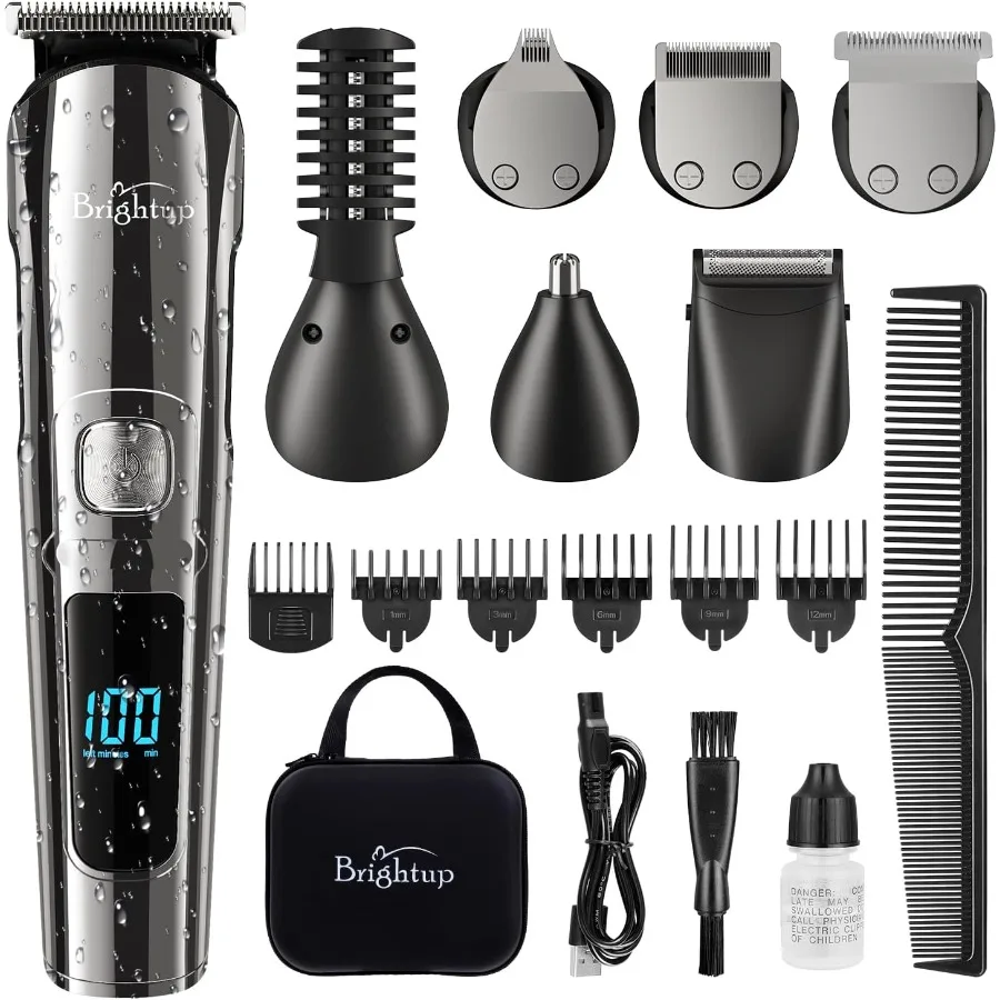 

Electric Beard Trimmer for Men with Travel Case Cordless Hair Clippers Set IPX7 Waterproof Grooming Kit for Face Mustache Body