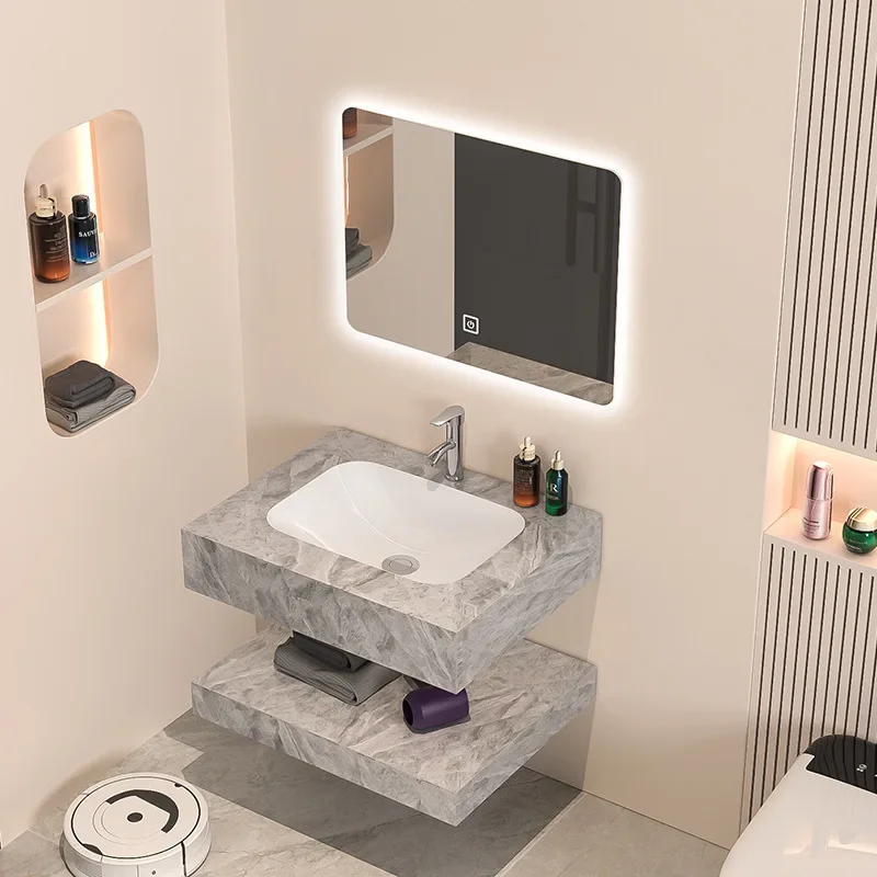 Rock slab double-layer seamless wash basin Hotel hotel washbasin Bright seamless rock slab basin Business under-counter basin