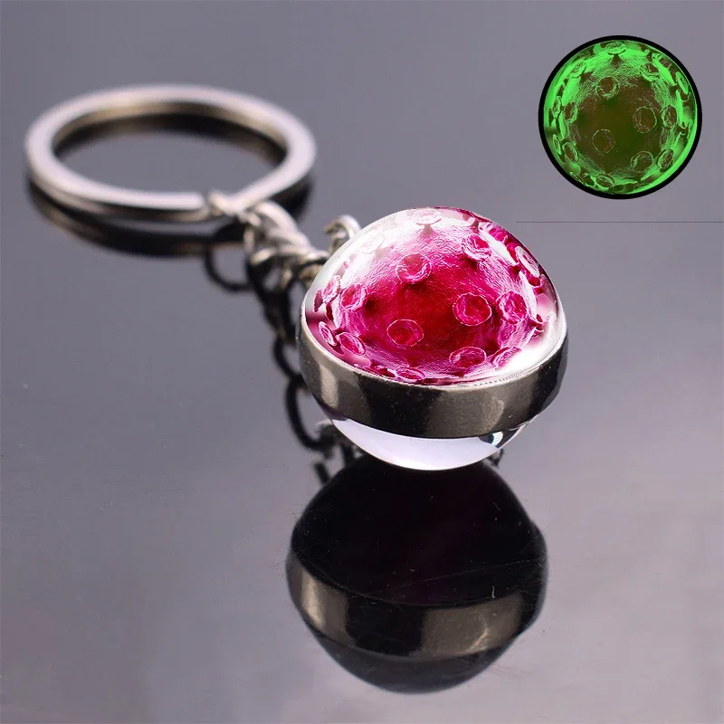 Luminous Virus Cancer Cells Photo Glass Ball Keychain Key Ring Bag Pendant Cancer Research Products Gifts for Biologist Doctor
