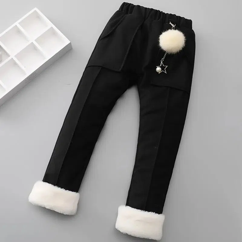 2022 Winter Girls Thick Warm Pants Kids Black Beige Velvet Leggings for Girls Soild Snow Trousers fits 4-14Years