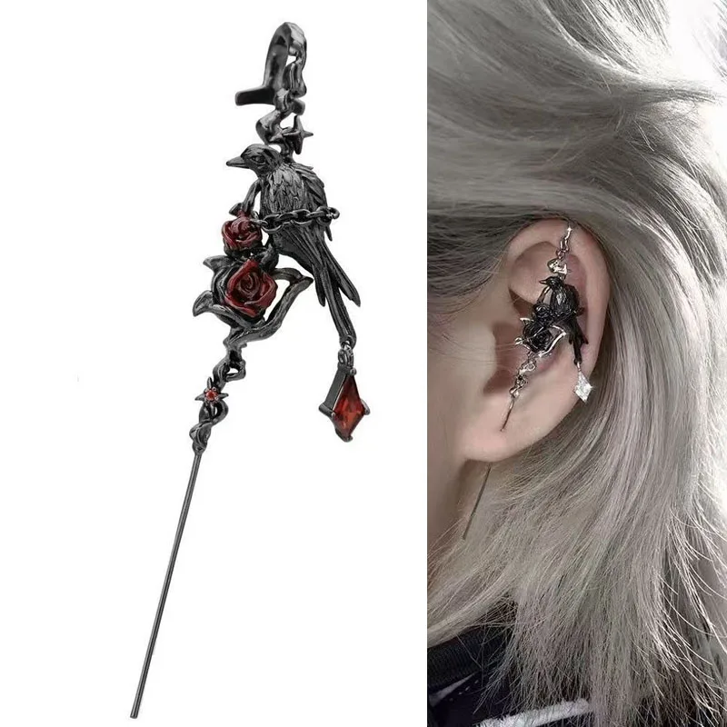 Gothic Ohrring für Mädchen Punk Schmuck Goth Thorn Rose Crow Ohrstecker Punktion Ohrring Halloween Party Zubehör
