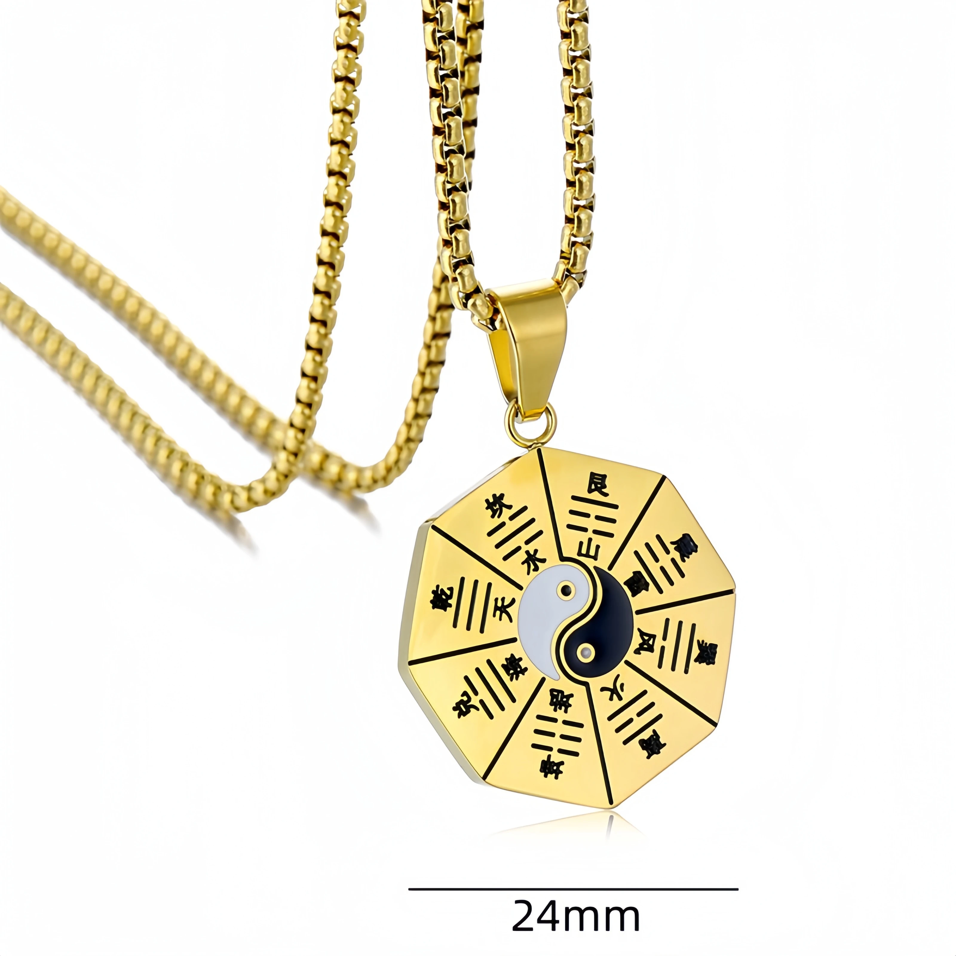 Tai Chi Ji Octagon Geometric Necklace Yin Yang Gossip Eight Trigrams Ninja Black White Stainless Steel Pendant Couple Jewelry