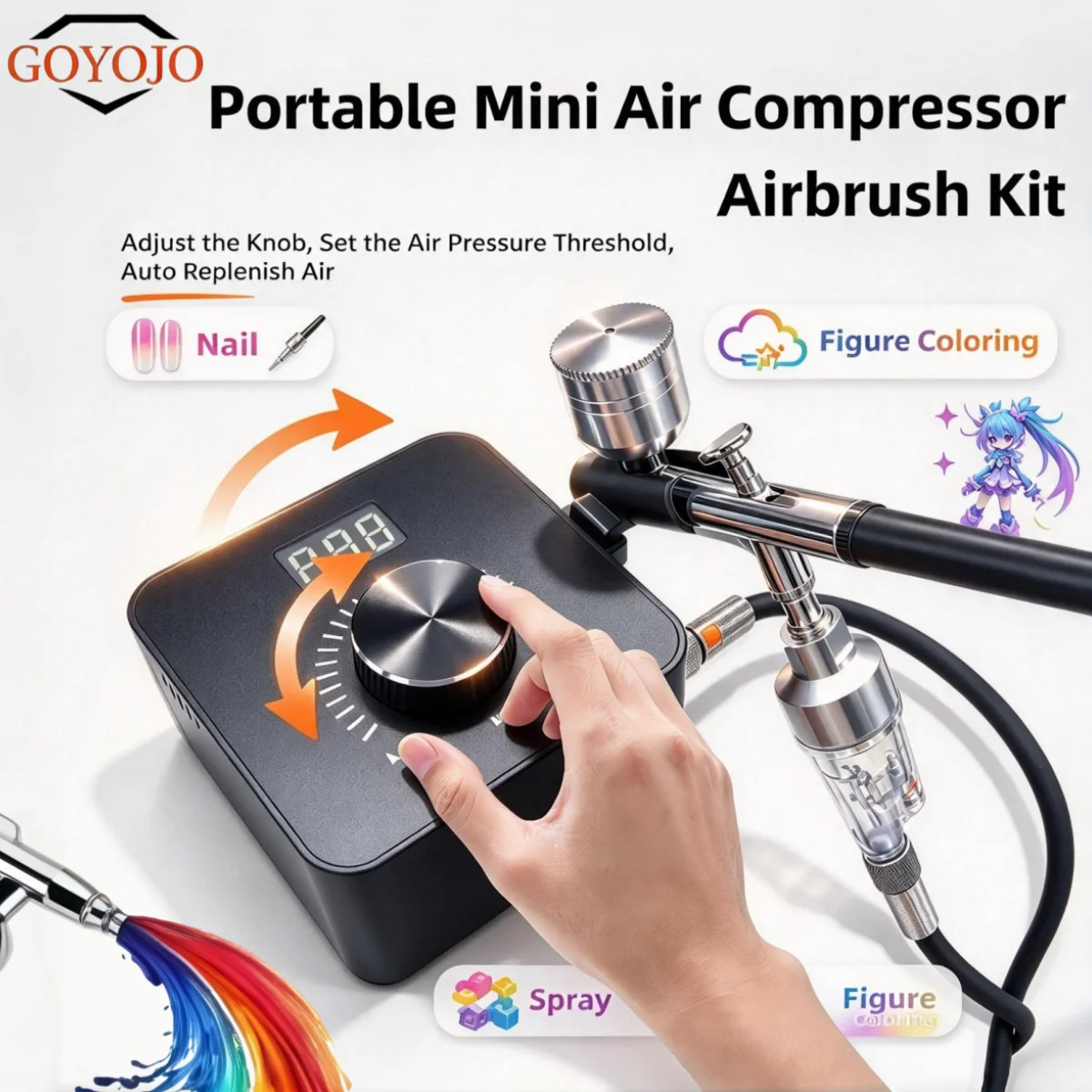 GOYOJO Portable Mini Air Compressor Airbrush Kit Airbrush Paint Spray Wireless Air Brush Painting Body Painting Model Coloring