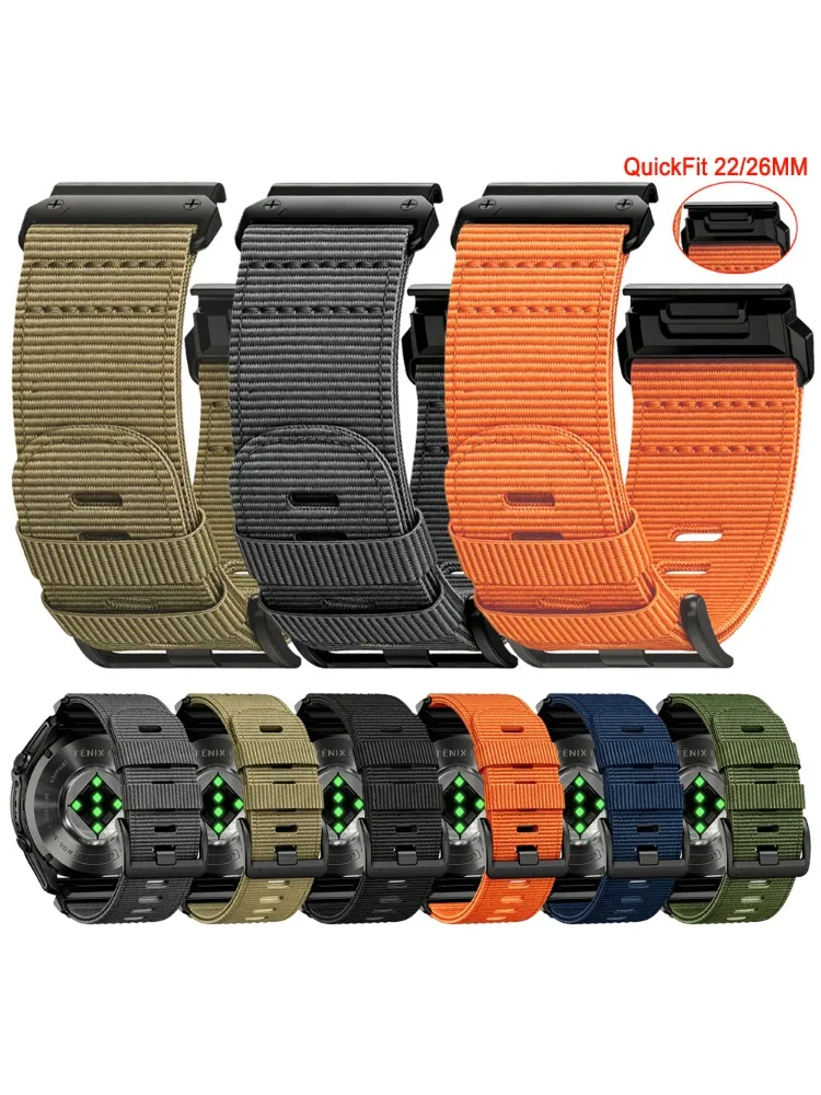Pasek QuickFit 26 22mm z nylonu płóciennego do Garmin Fenix 8 8Pro E 7 7X 6 6X Pro 5X 5Plus/Epix Pro 47mm 51mm/Enduro, pleciony pasek do zegarka — 2