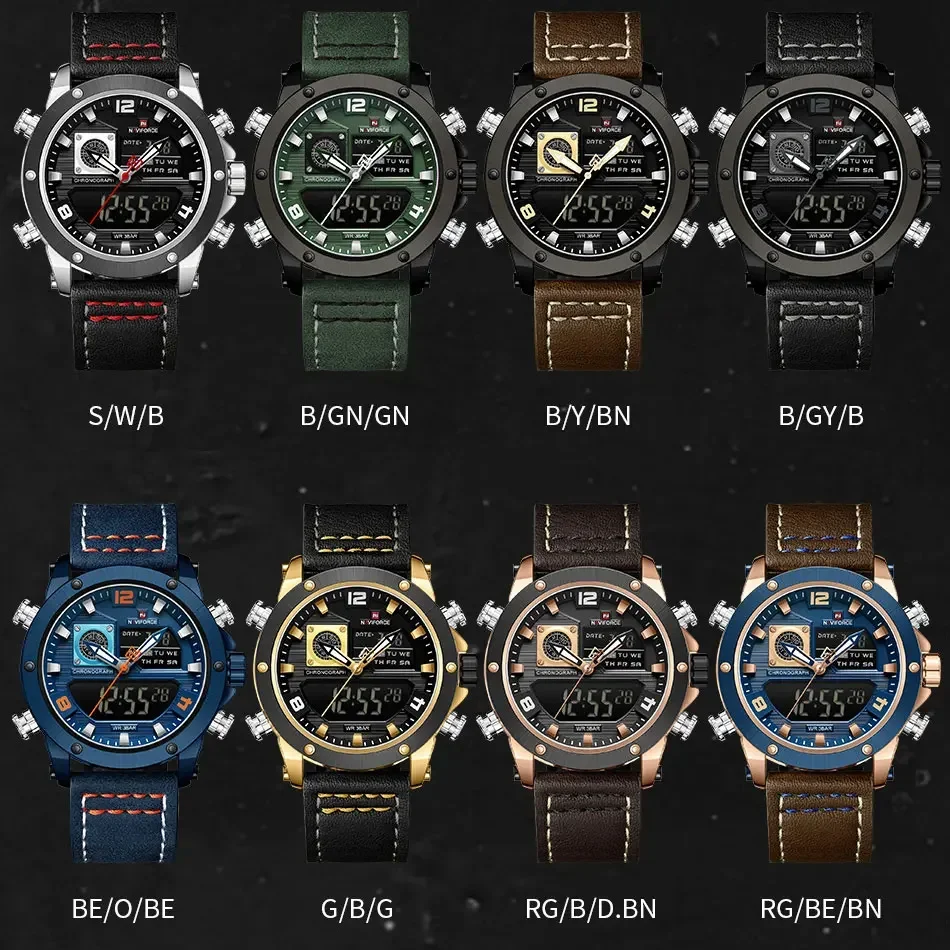 NAVIFORCE NF8051T Men Double Display Waterproof Sports Military Quartz Watch For Male Digital Wristwatch Style Clock