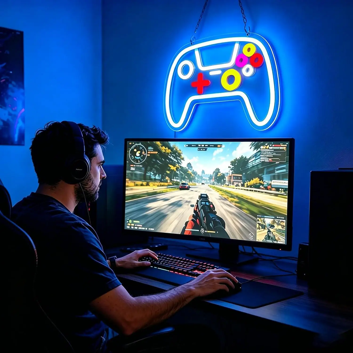 Game Controller Neon Sign USB Dimmable LED Lights For Gaming Themed Gamer Room Bedroom Hobby Space Wall Art Decor Gift For Teen