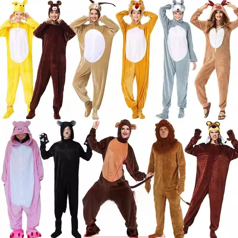 

loween Adult COS Cartoon Animal Performance Big ey Wolf Monkey Tiger Lion Onesie Performance Costume Polyester Fiber