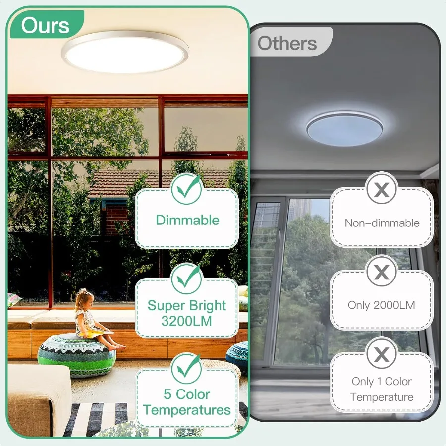 Luminária de teto embutida LED 12 polegadas 24W 2700K6500K 5 cores selecionáveis