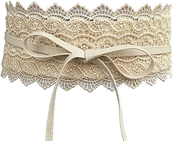 Boho Style Women Bow Lace Belt Wide Girdle Corset PU Leather Waist Belts Wedding Dress Skirt Decorative Waistband