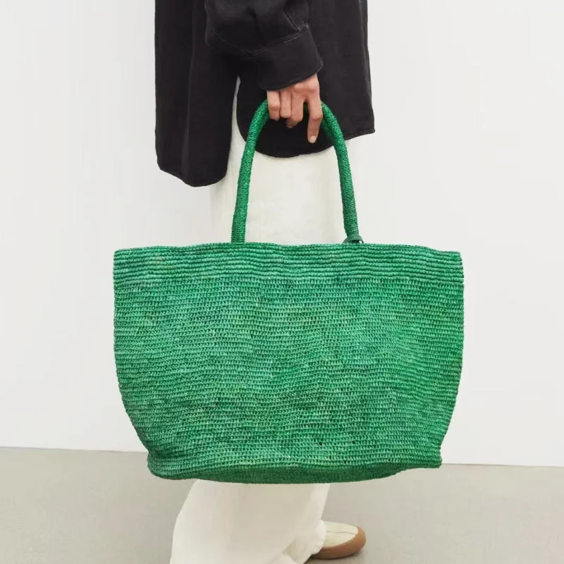 2026 Large Handwoven Rattan Tote Bag for Women Natural Straw Beach Bag Purse Luxury Shoulder Bags Handbag Summer