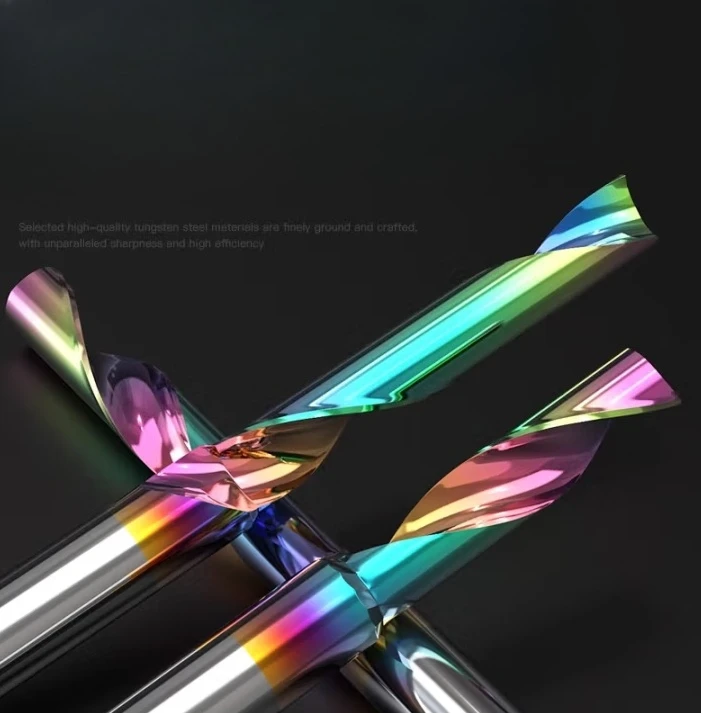 

10Pcs DLC Composite Coated Colorful wood cutters Profile Head Engraving Machine Bit Single Flute Milling Cutter for Aluminum