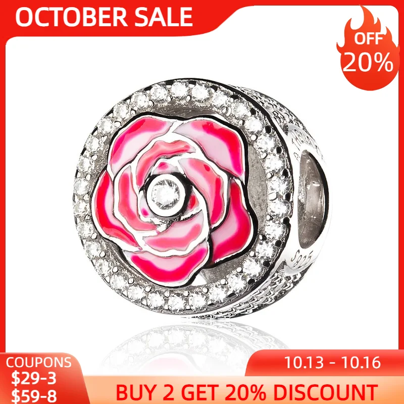 

ATHENAIE 925 Sterling Silver Pave Clear CZ Enamel Peony Flowers Bloom Bead Charms Color Red