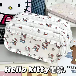 New Kitty Pencil Bag Girls Cartoon Large Capacity Pencil case Compartment Stationery Storage Bag Starter's Gift