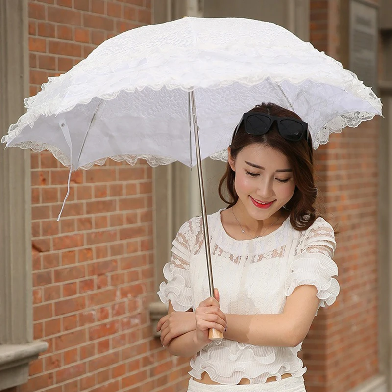 Double Layer Lace Umbrella UV Sun Protection Parasol Umbrella White Wedding Umbrellas Mini Folding Princess Umbrellas for Girls