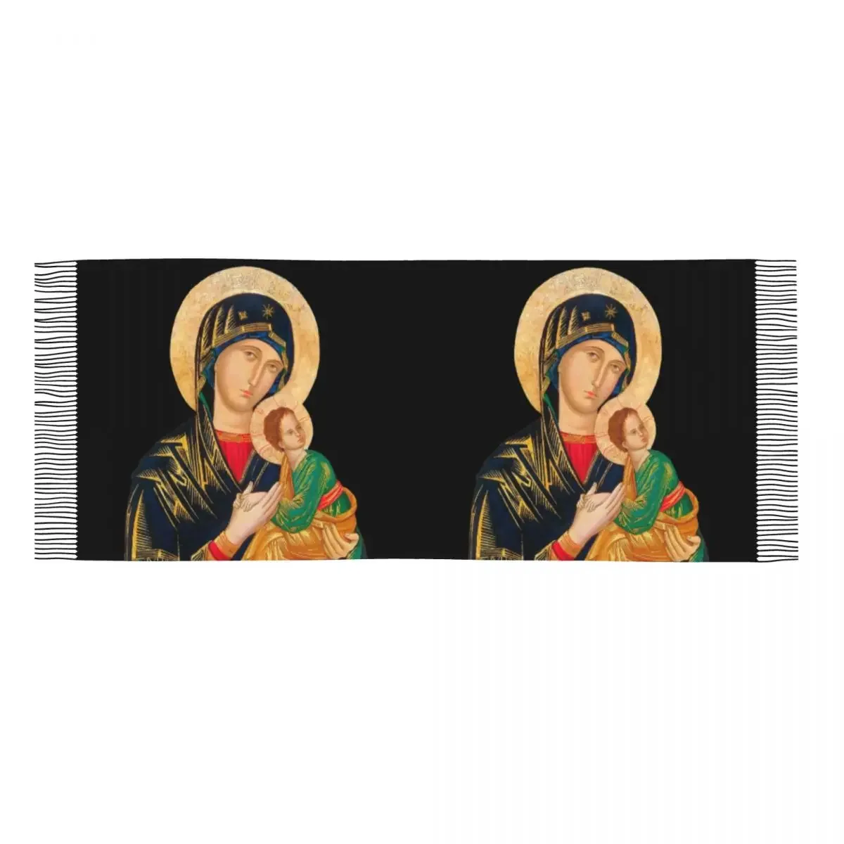 Luxury Our Lady Of Perpetual Help Tassel Scarf Women Winter Warm Shawl Wrap  Catholic Virgin Mary Scarves