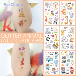 VeeCharm - Animal Theme Glitter Temporary Tattoos Stickers for Kids, Birthday Party Supplies, Gifts, Removable, 1/14 Sheet