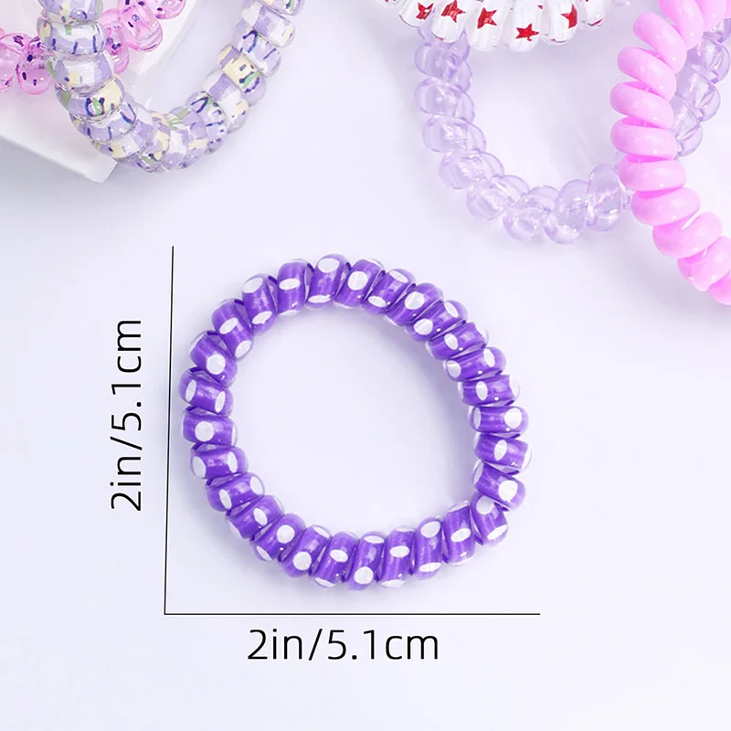 6pcs Telephone Cord Scrunchies Spiral Hair Ties Sweety Star Flower Print Phone Cord Elastic Hair Bands Hair Accessories