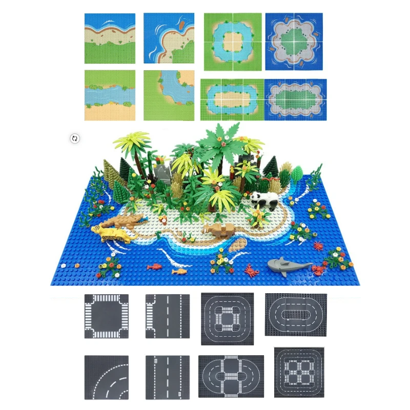 

32X32 Baseboard for Building Blocks Grassland River Tropical Jungle City Road Series Straight Curve Intersection Assembly Parts