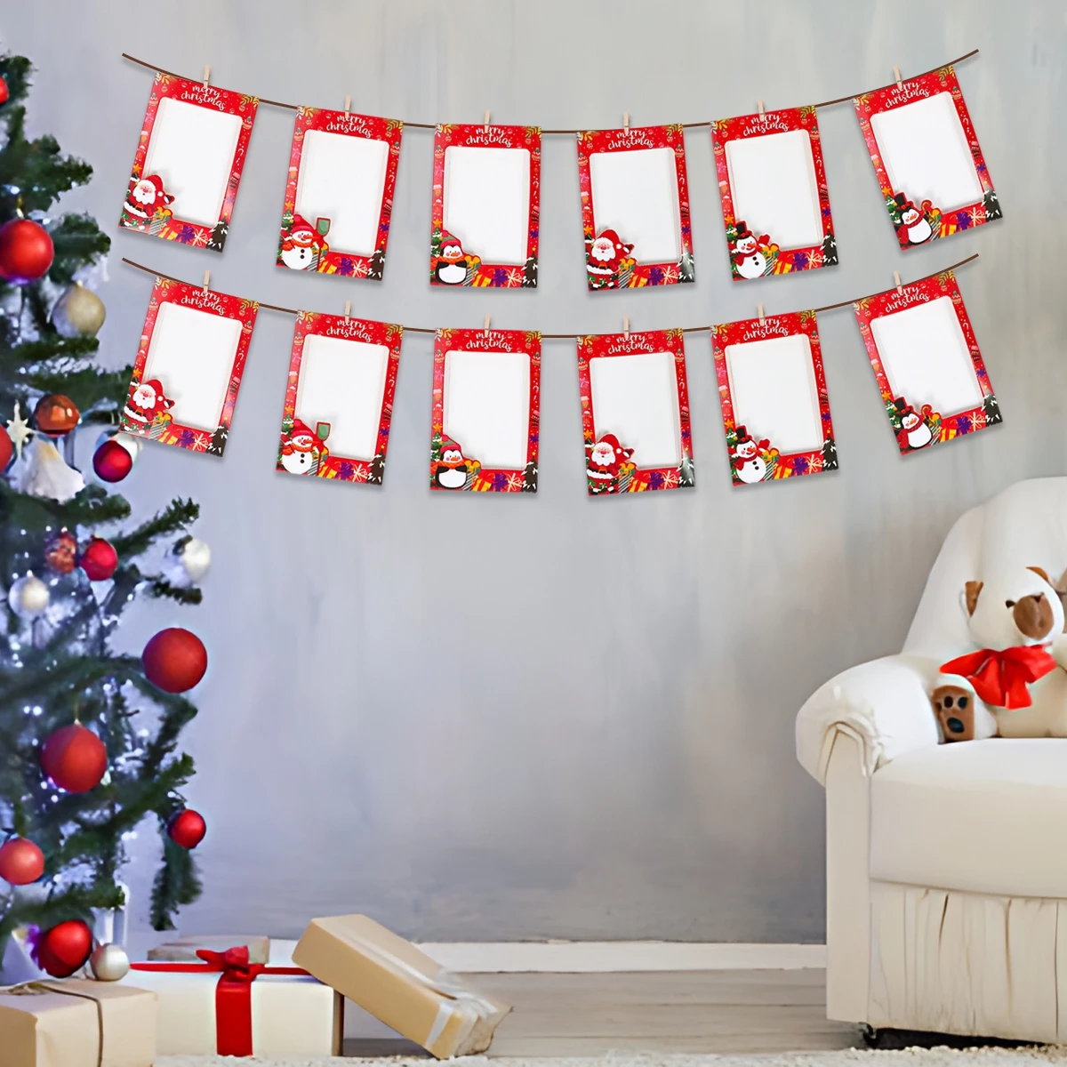 Christmas Photo Frame Banner Garland Christmas Decor For Home 2024 Xmas Tree Ornaments Gifts Navidad Noel New Year Gifts 2025