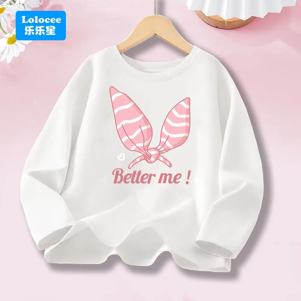 Kinder Cartoon Langarm T-shirt Mädchen Niedlichen Häschen Ohr Druck Baumwolle Grundlegende Top Frühling Herbst Mode Kleidung FQ1