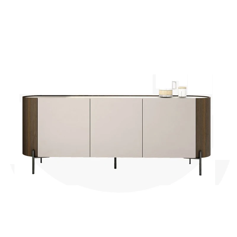 

Italian light luxury rock slab dining side cabinet integrated against the wall modern simple living room wall side dining room