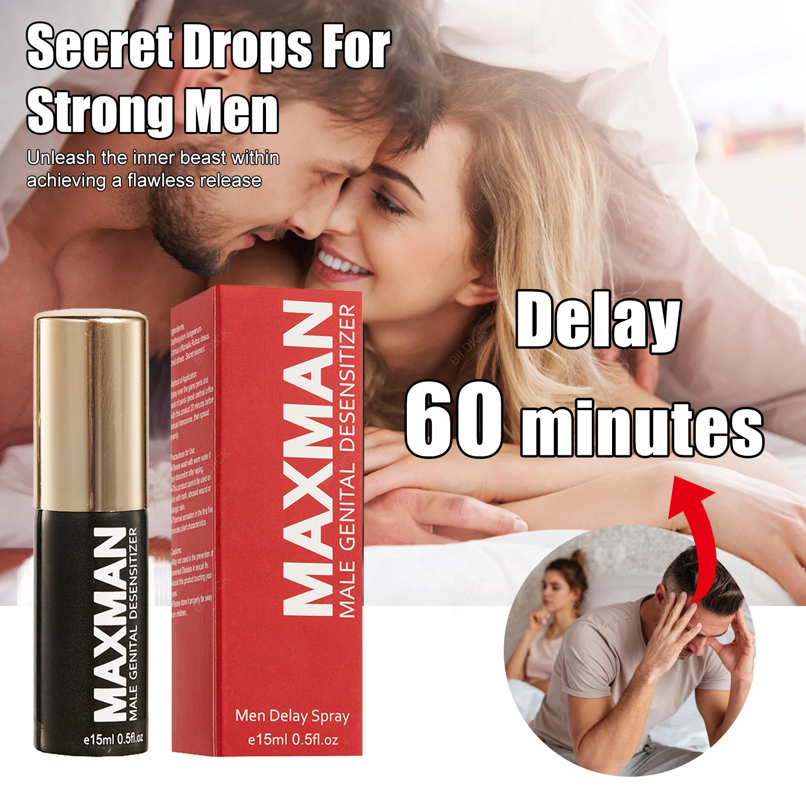 Male Sex Delay Spray Lasting Long 60 Minutes Penis Growth Enlargement Harder Anti Premature Ejaculation External Use for Adults