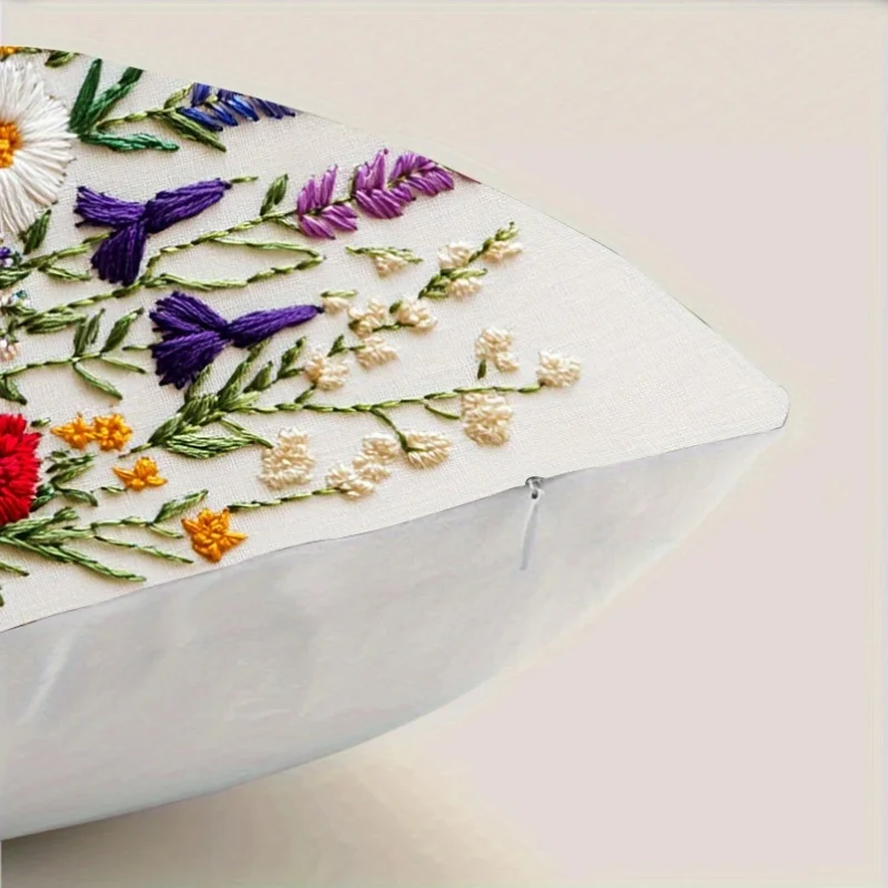 1/4pcs Floral Embroidered Pillowcases with Colorful Flowers Sofa cushion cover home bedroom room decoration