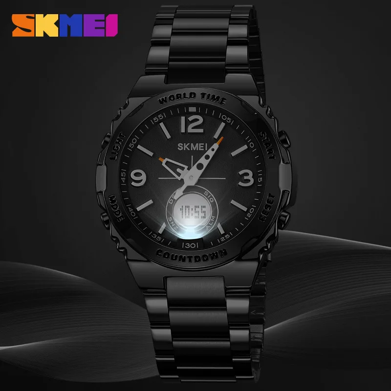 Skmei Leisure Business Men's Watch Multi-Function Daylight Saving Time Steel Belt Luminous Double Display Electronic Watch