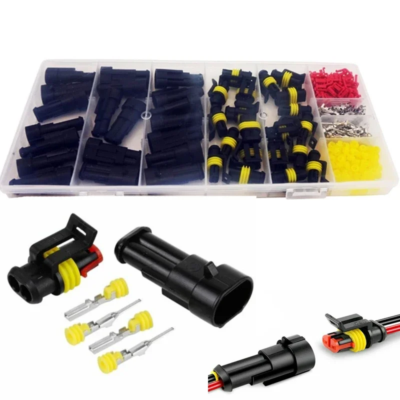 240pcs Waterproof 2-Pin Connector Set - Male/Female Automotive Plugs for Car Boat Electrical Wiring