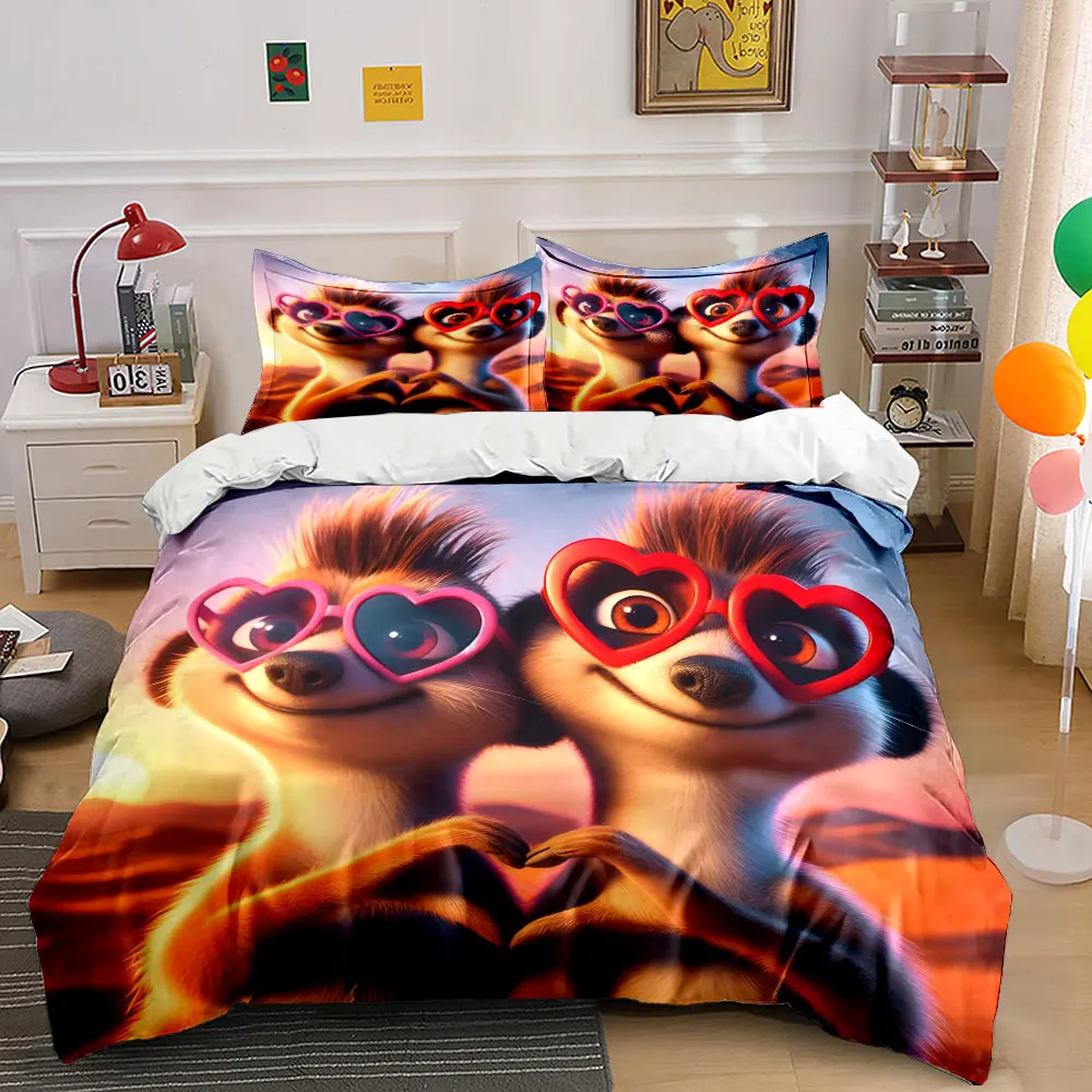Meerkat couple with heart sunglasses Print Soft Comfortable Duvet Cover Bedding Set Included 1*Duvet Cover 2*Pillowcases