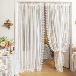 Franse luxe vintage kanten tule gordijnen holle geometrische patroon romantische pure raampaneelgordijnen voor woonkamer slaapkamer