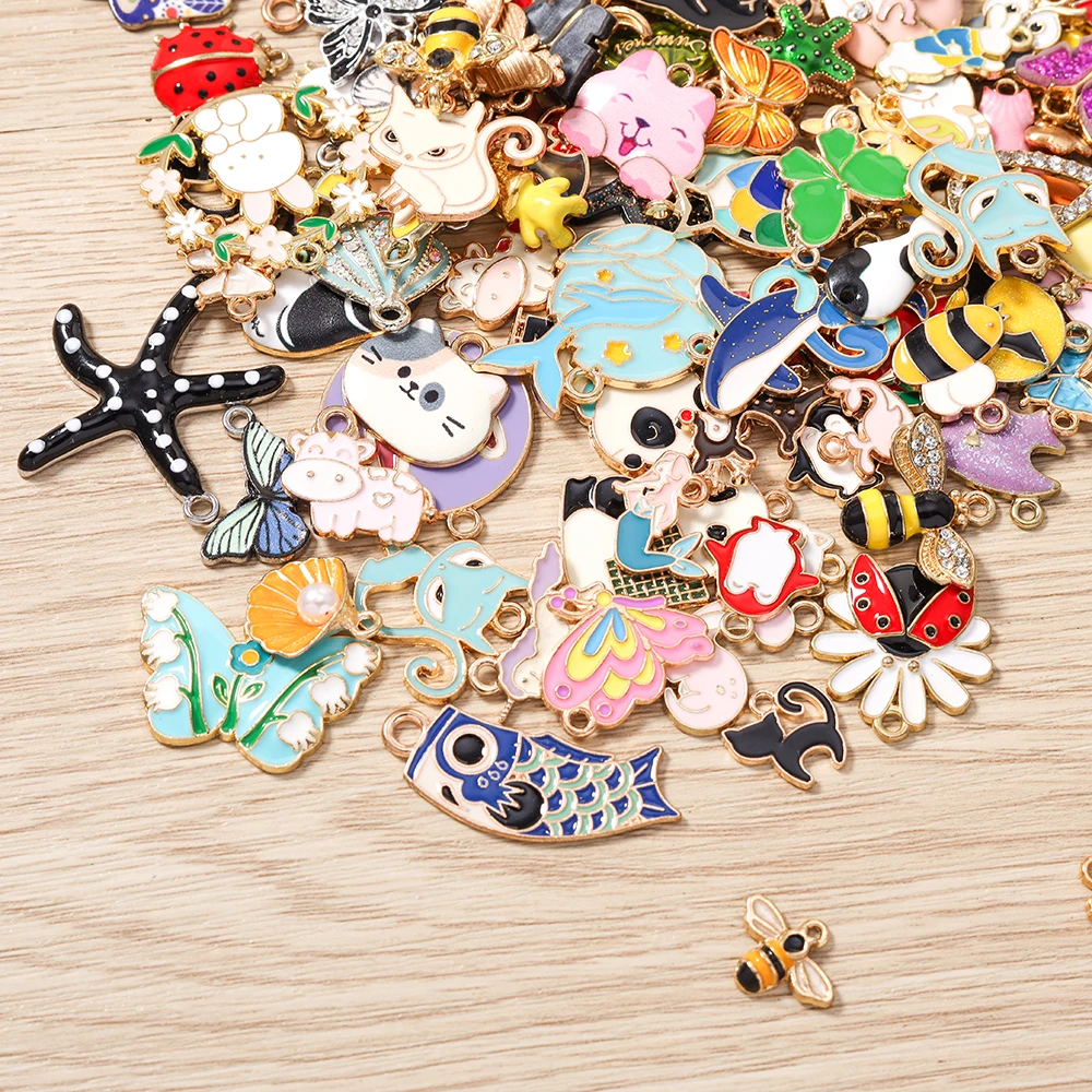 Tusember Mix Charms Emaille-Anhänger mit Katze, Hund, Fisch, Eule, Einhorn, Tieren für DIY handgefertigten Schmuck, Armbänder, Halsketten, Ohrringe – Detail 5