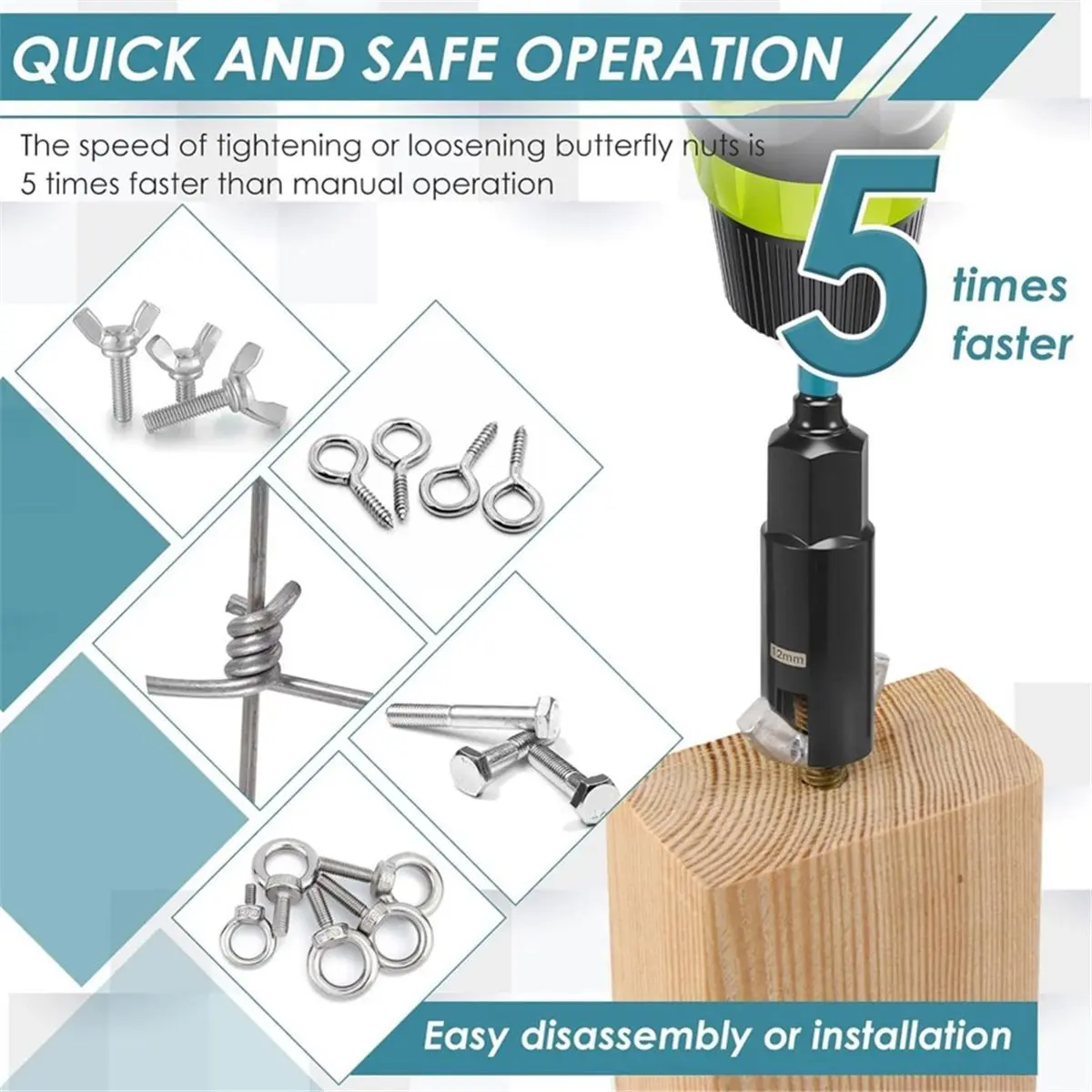 8 Pack Wing Nut Driver Set 9/12/15/18mm Sizes, 1/4