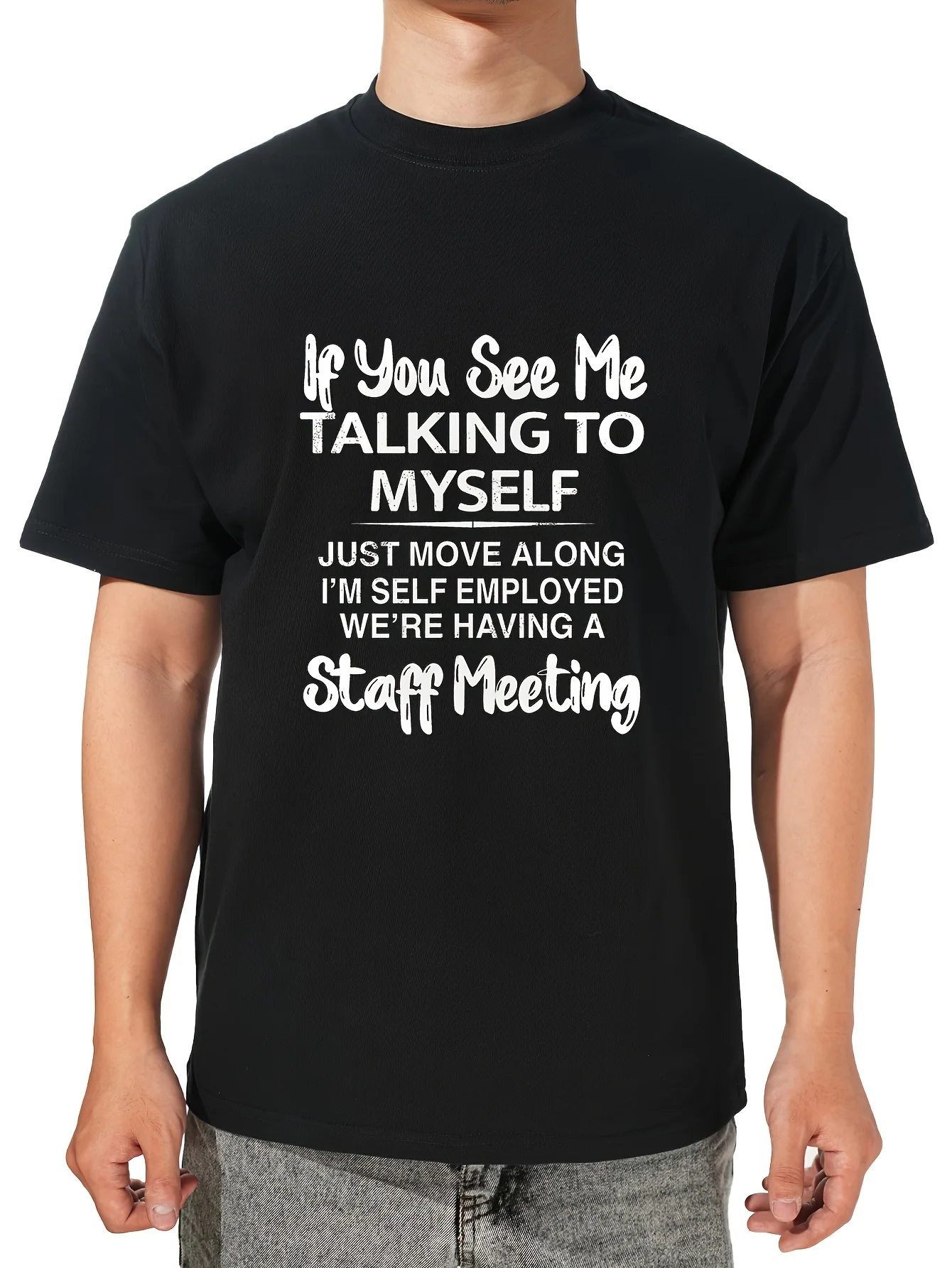 2026 LocalMen'S Plus Size Funny If You See Me Talking to Myself Self-Talking Selfie T-Shirt | Black with White Lettering, Casual