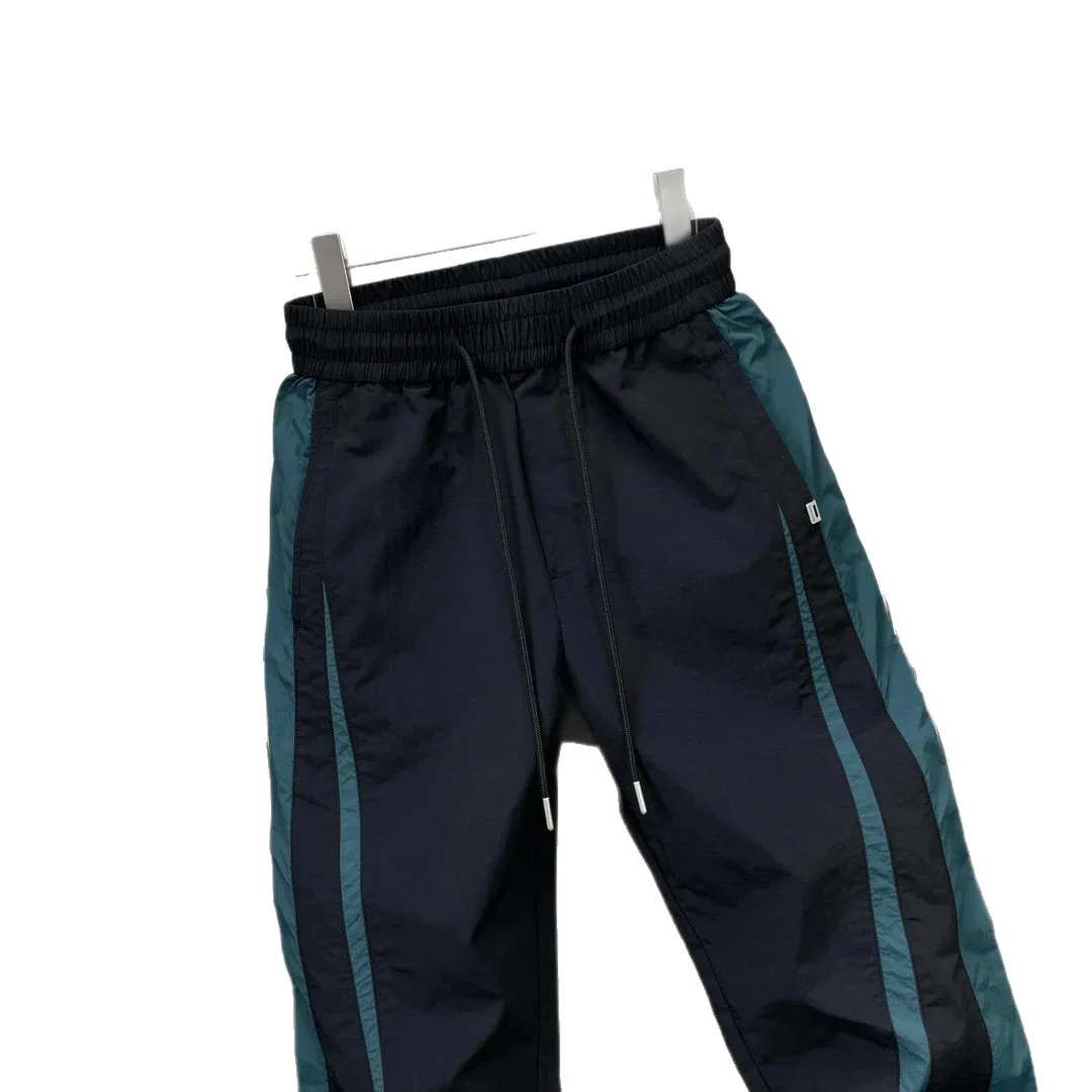 

Premium Men's Summer Thin Casual Pants Loose Fit Elastic Waist Stripe Patchwork Straight Leg Polyester Fiber Casual Trousers
