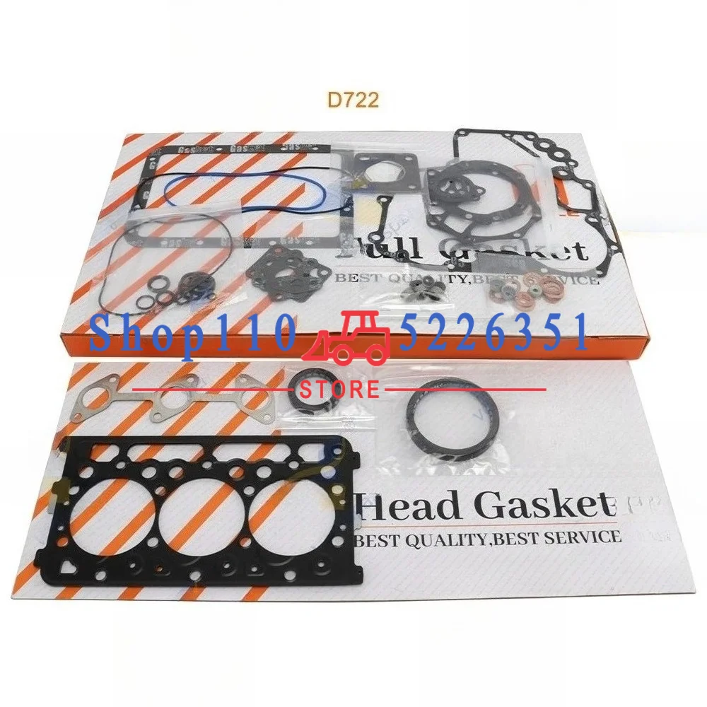 For Kubota D722 D722EBH D722E Overhaul Rebuild Kit Cylinder Liner Bearing Full Gasket Set Engine Parts 16851-21114