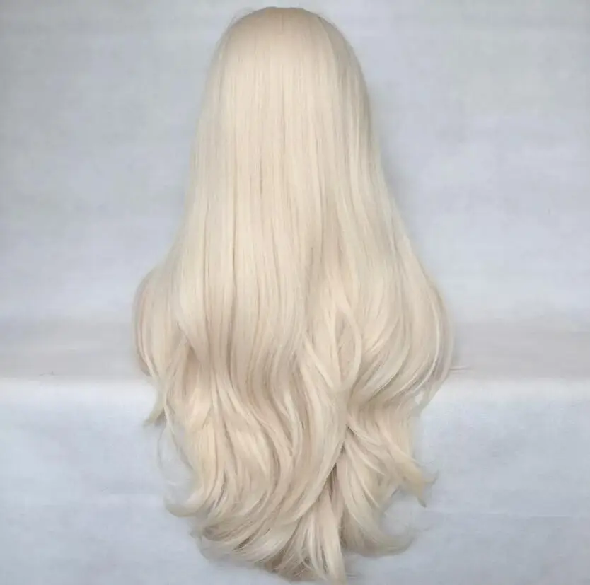 Cabelo sintético resistente ao calor ondulado longo, Halloween Costume Perucas, Bleach Blonde