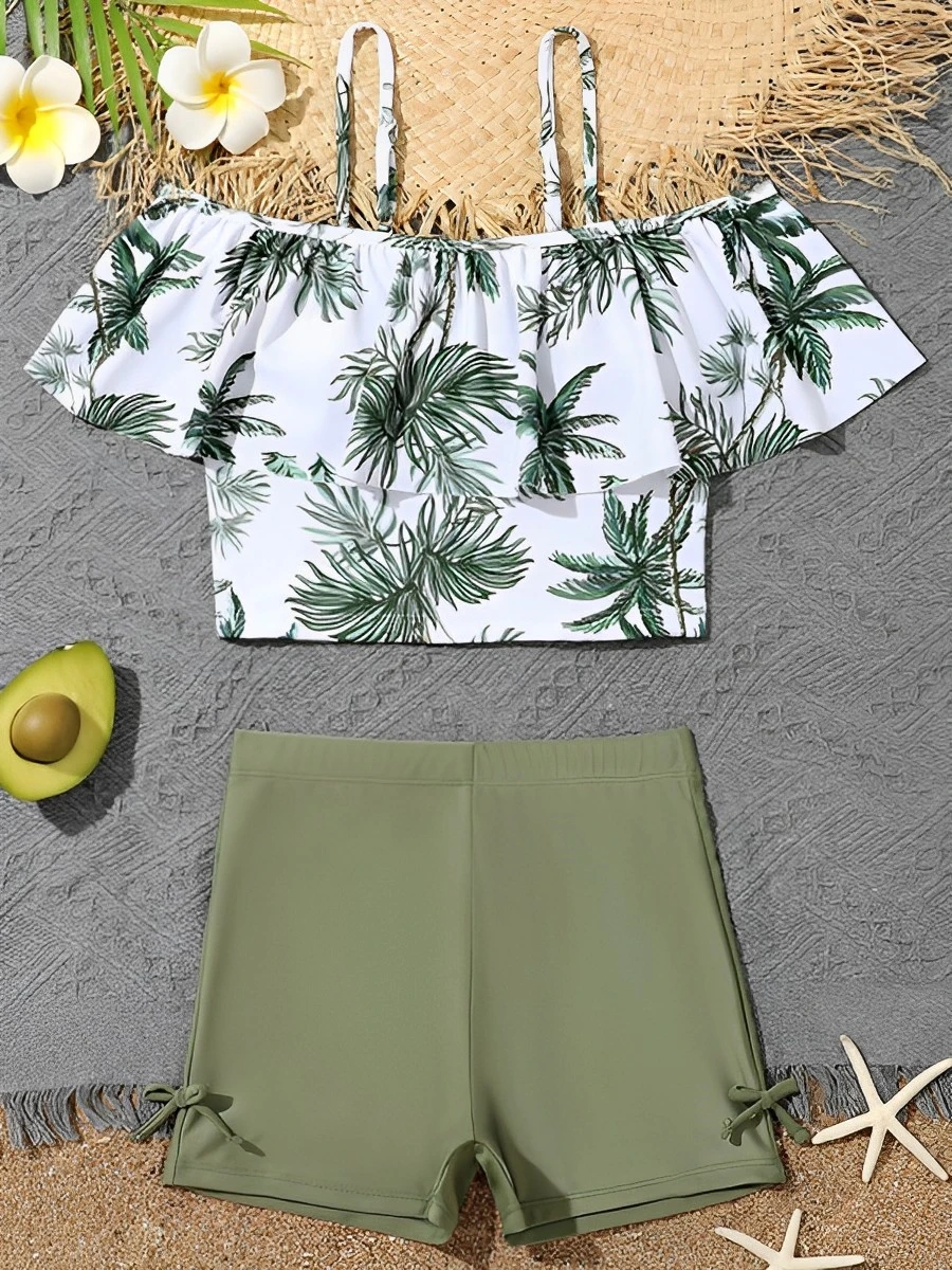 

2026 Girls Swimsuit Print Two Piece High Waist Kids Swimwear Female Children's Bathers Bathing Swimming Swim Suit Beachwear
