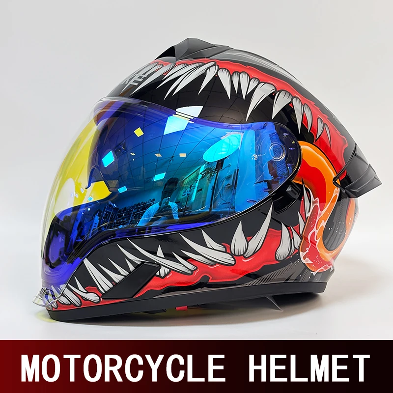 Double-lens motorcycle helmet men and women anti-fog mask helmet ghost face full helmet motorcycle cruise pedal travel helmet