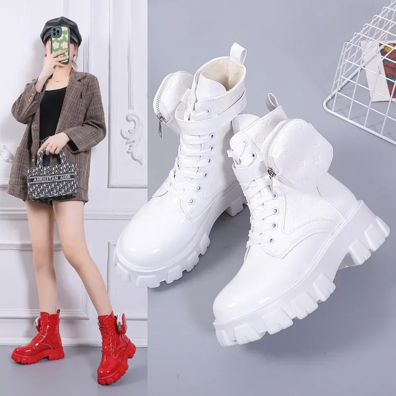 2024 New Red bag boots, women's new printed color, plush and thick bottom, lace up short boots women boots