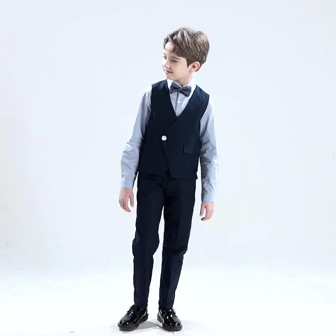Kids Fistival Birthday Piano Dress Boys Easter Performance Costume Children 4Pieces Jacket Vest Pants Bowtie Photograph Suit