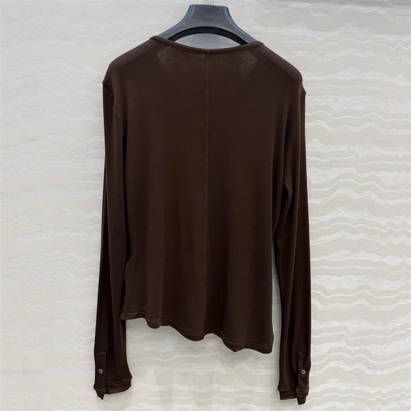 Women's t-shirt New elastic knitted slim fit women's long sleeved top for autumn 2026 Lyocell blend round neck pullover y2k tops