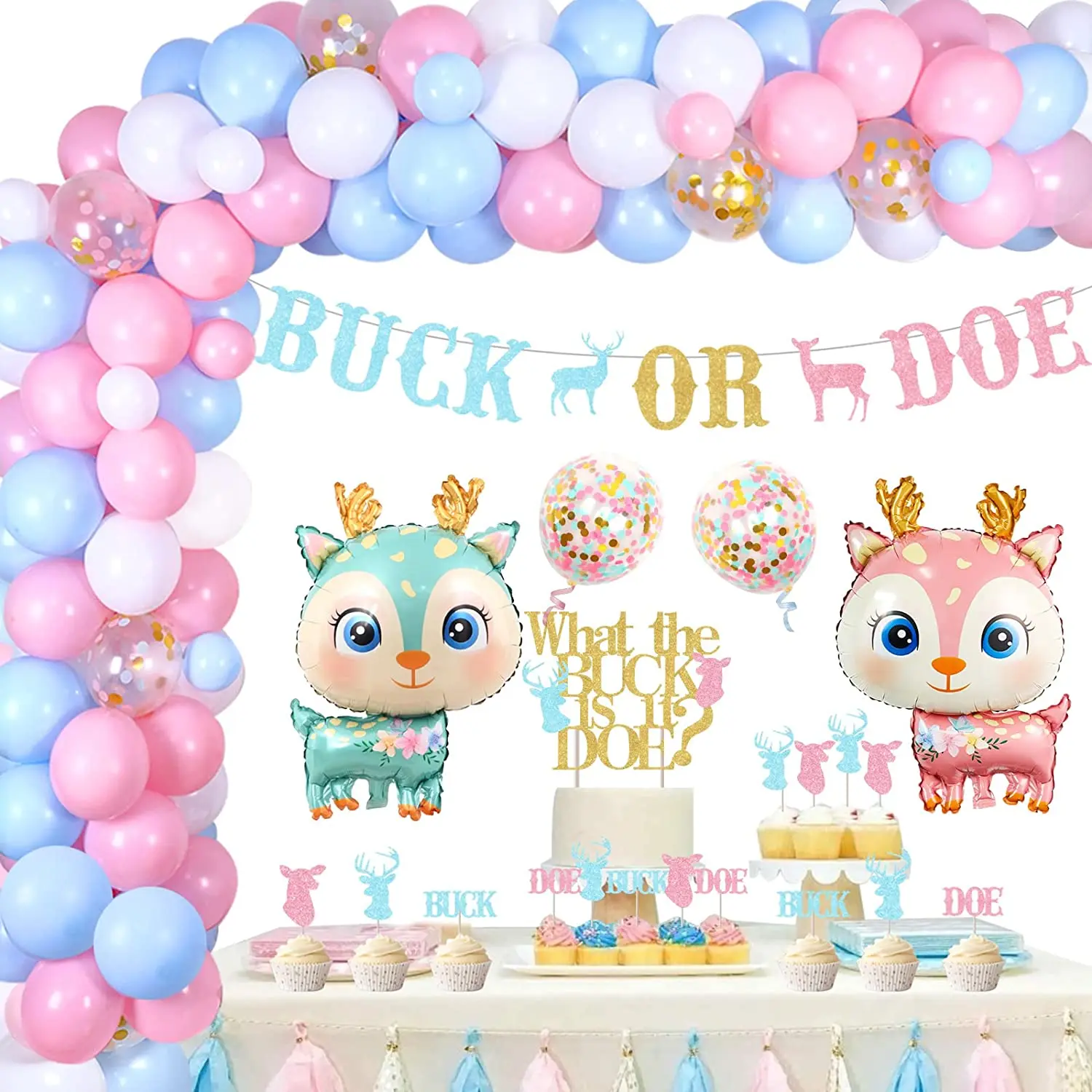 

Sursurprise-Buck or Doe Gender Reveal Party Supplies, Buck or Doe Banner, Cake Topper, Deer Themed