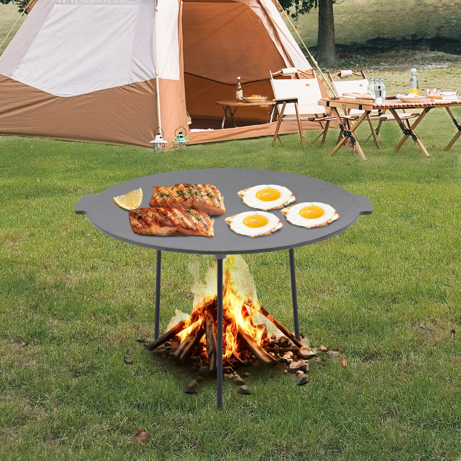 Grill Griddle, Cast Iron Grill Griddle with Handles, Portable Grill Pan with 3 Removable Legs