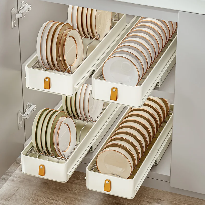 Pull-out Dish Rack for Dishes Kitchen Under Sink Drawer-type Pull-basket Dish Rack and Drain Rack in The Cabinet