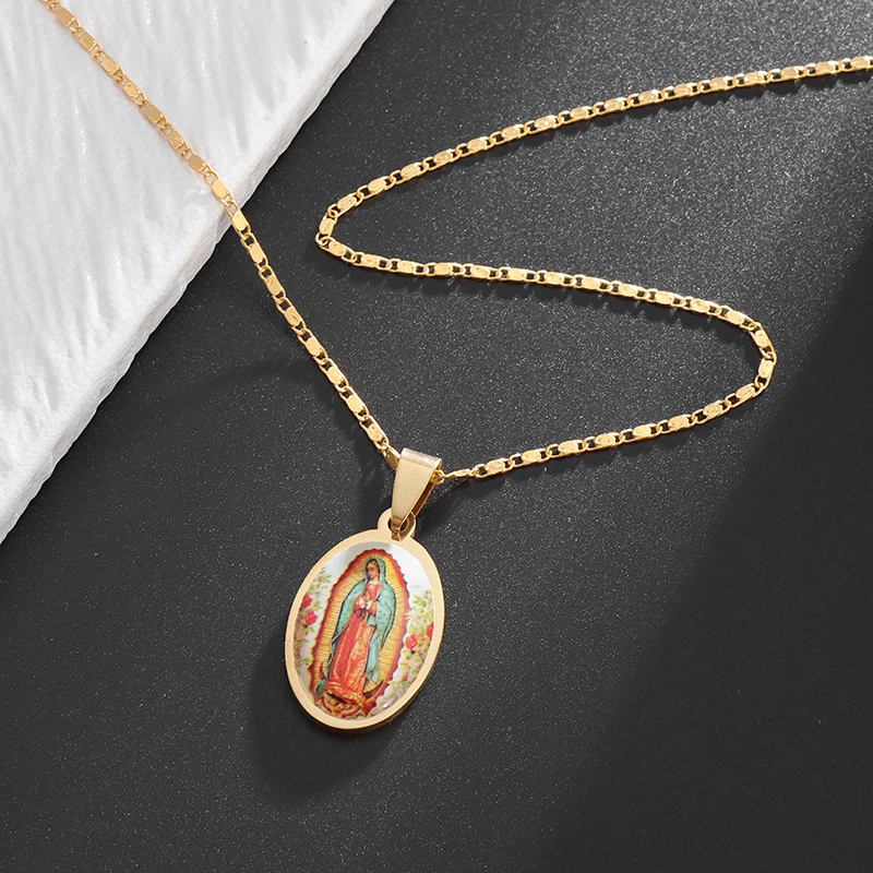 Collar con colgante de bendición de la Virgen María de la Iglesia Católica, amuleto de oración de fe para mujer, regalo de joyería