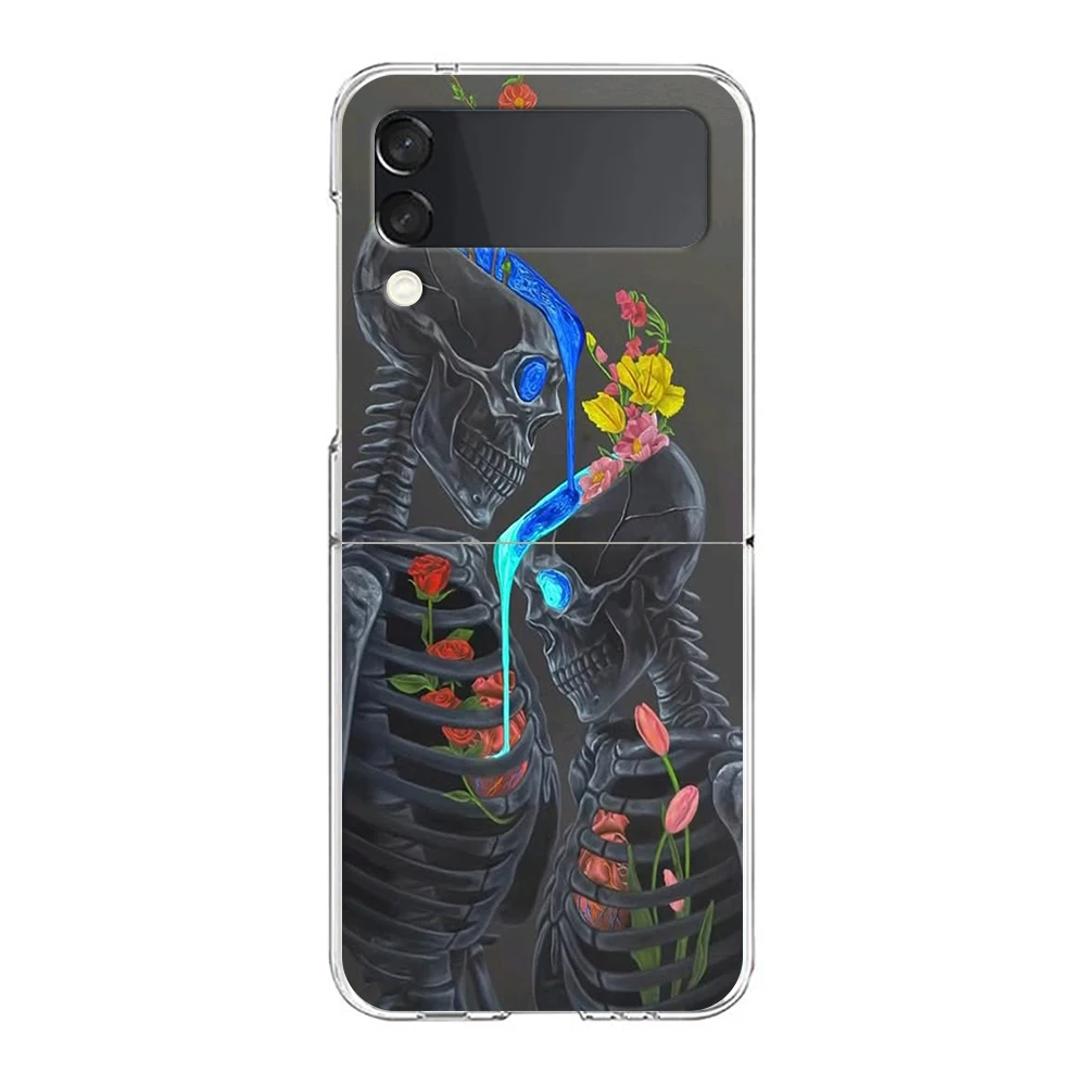 Unique Skeleton Art Style Phone Cover For Samsung Galaxy Z Flip 7 6 5 4 Case Transparent For Samsung Z Flip 3 Hard PC Foldable