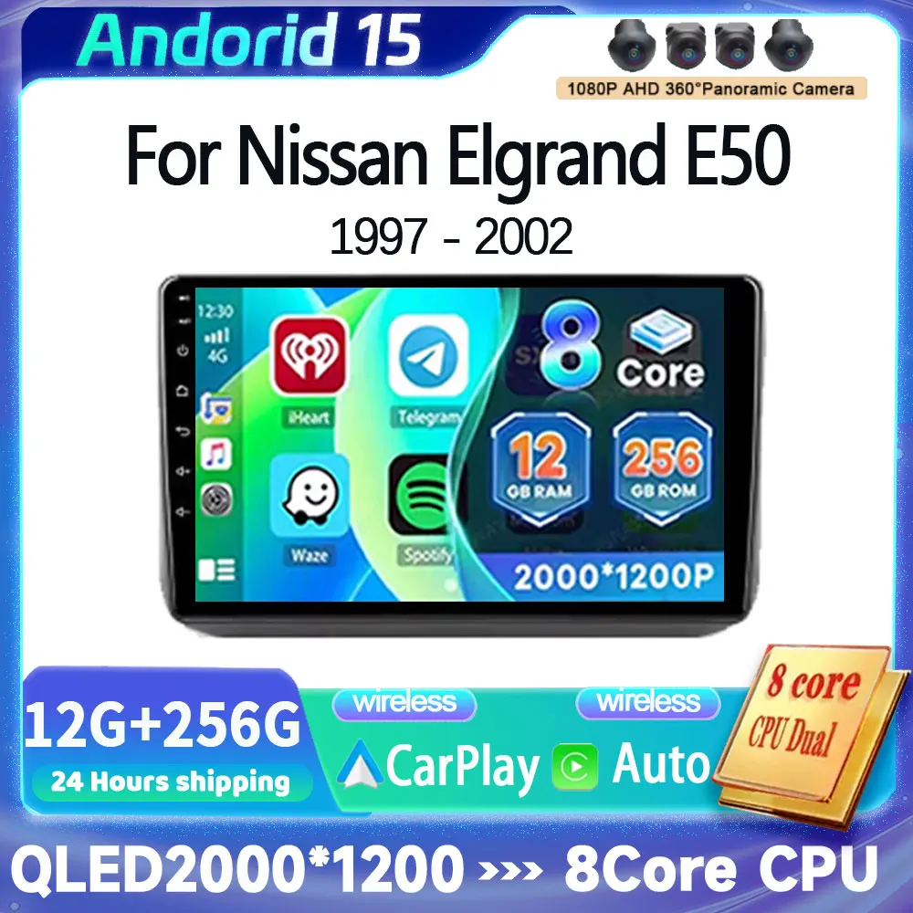 Android 15 Car Radio For Nissan Elgrand E50 1997 - 2002 RHD GPS Multimedia Player Navi Head Unit Stereo Wireless Carplay Auto BT