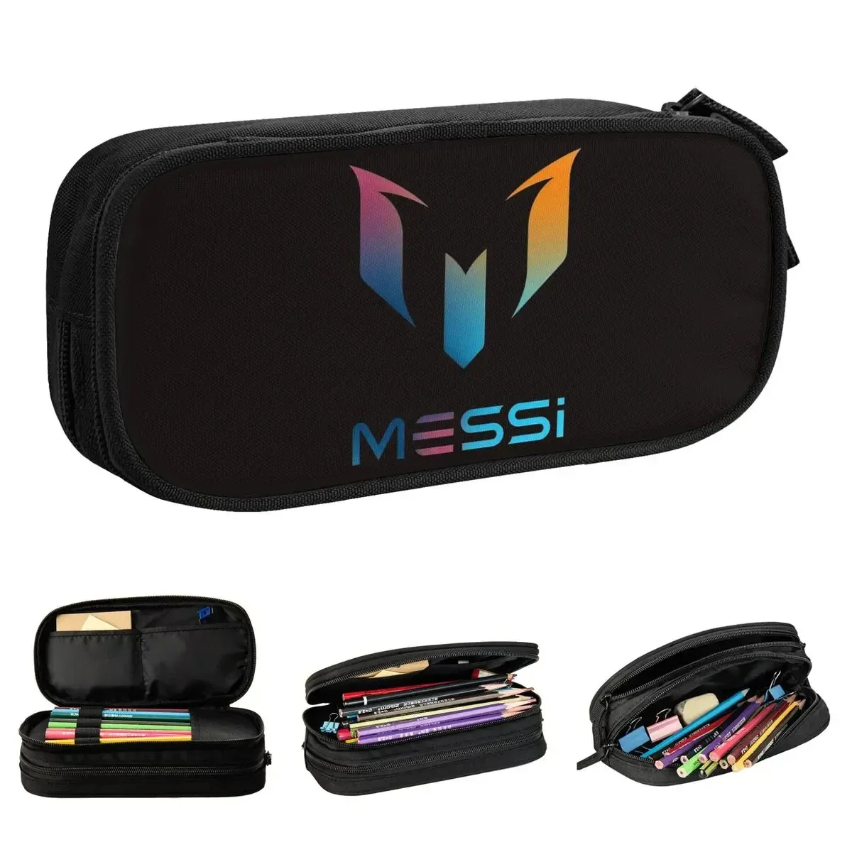 Messi Soccer Pencil Cases Pencilcases Pen Holder for Girl Boy Large Storage Bags Students School Zipper Stationery